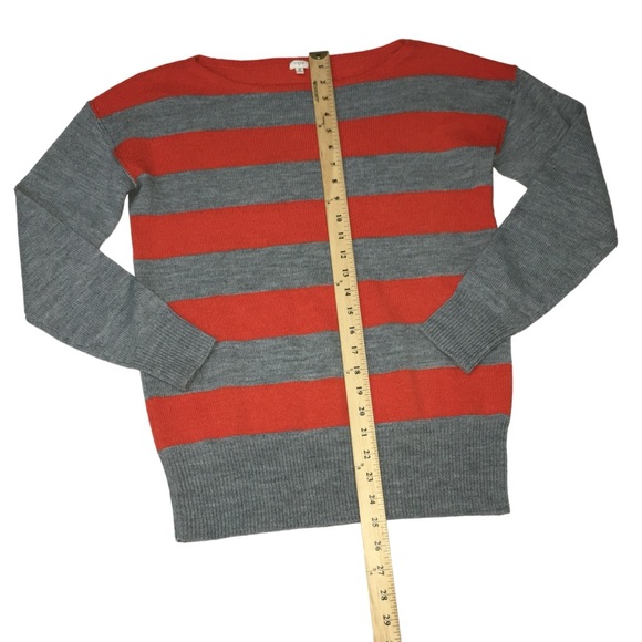 J. CREW Wool Alpaca Blend Gray Orange Striped Boatneck Sweater - Women’s Medium - Picture 4 of 11
